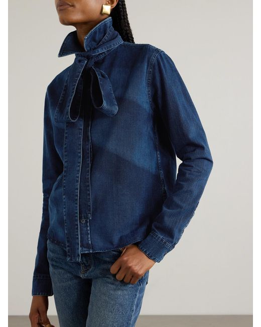 Loewe Blue Pussy-Bow Denim Shirt