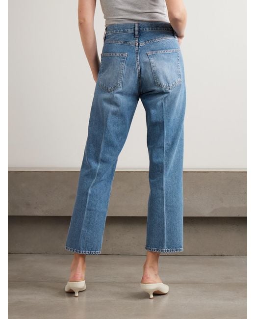 FRAME Blue The Vertical Crop High-Rise Straight-Leg Jeans