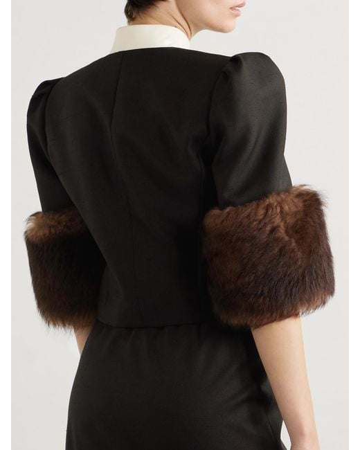 Valentino Garavani Black Cropped Shearling-Trimmed Embellished Silk Jacket