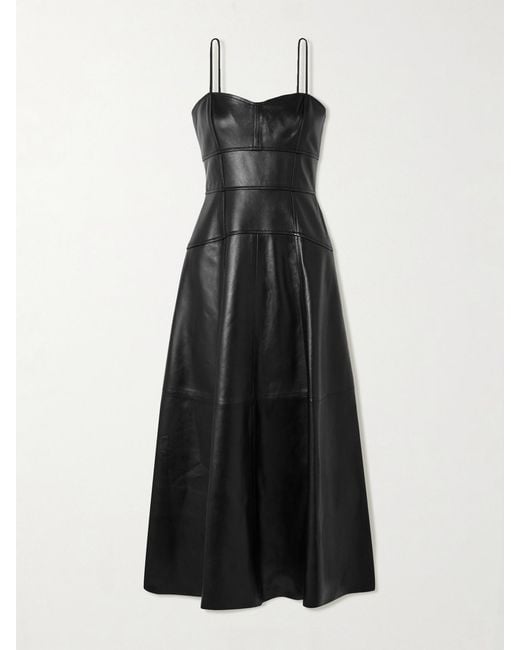 Ulla Johnson Black Adelina Paneled Leather Midi Dress