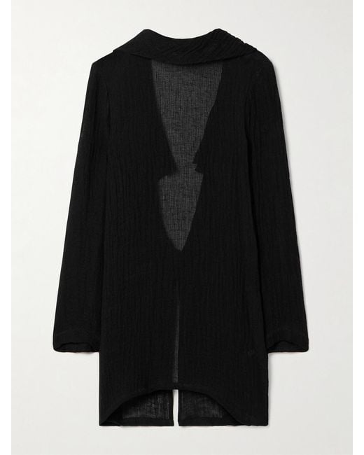 Lisa Marie Fernandez Black Open-Back Ruffled Linen-Blend Gauze Tunic
