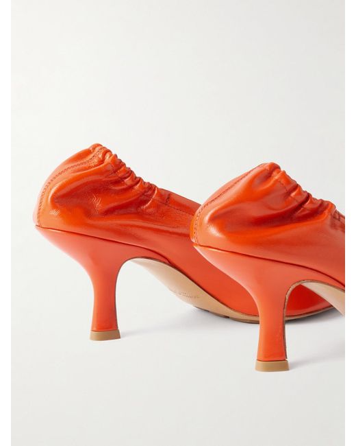 Bottega Veneta Red Melbourne Embellished Glossed Crinkled-Leather Pumps