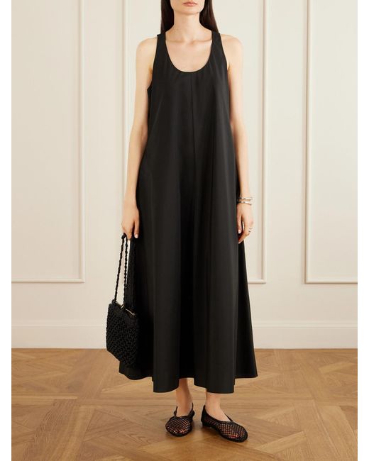 Theory Black Gathered Cotton And Nylon-Blend Maxi Dress