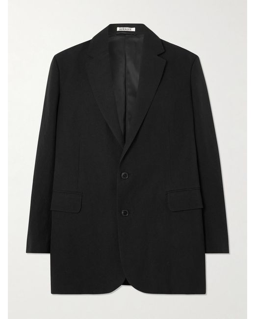 Auralee Black Oversized Wool, Cotton And Linen-Blend Oxford Blazer