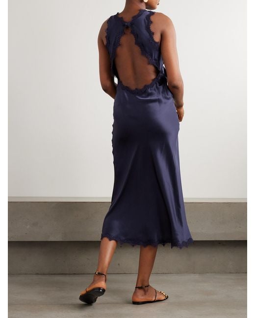 Isabel Marant Blue Jadelia Lace And Pointelle-Trimmed Silk-Blend Satin Midi Dress