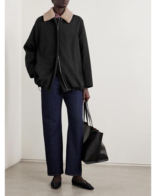 Tibi Black Oversized Fleece-Trimmed Canvas Jacket