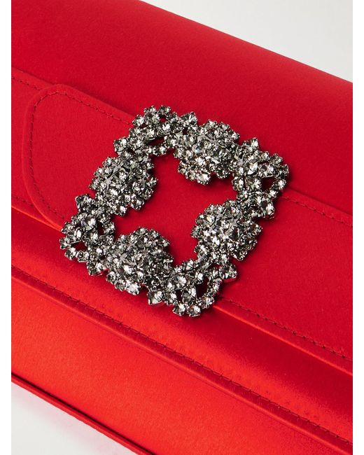 Manolo Blahnik Red Gothisi Crystal-Embellished Satin Clutch