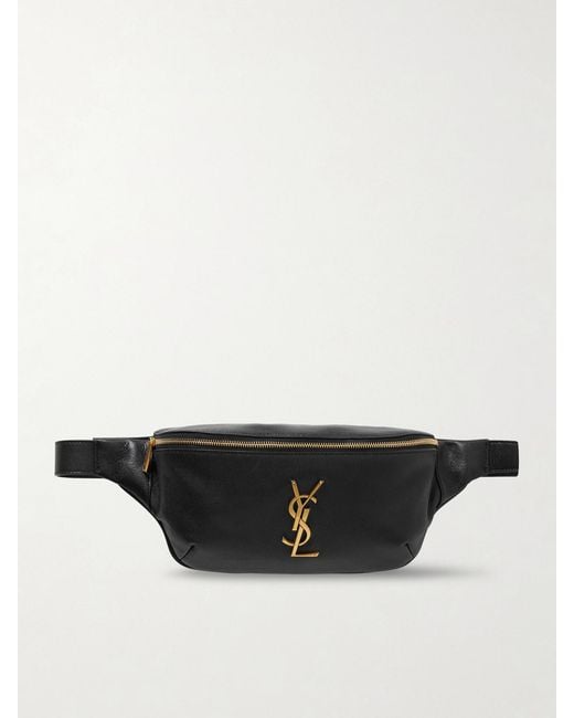 Saint Laurent Black Cassandre Textured-Leather Belt Bag