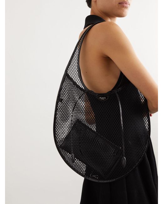 Alaïa Black Patent-Leather Trimmed Mesh Shoulder Bag