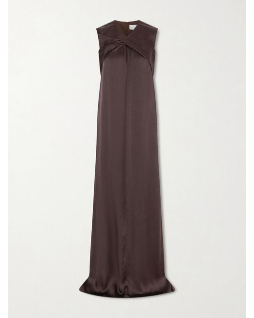 LIBEROWE Brown Siena Pleated Satin-Crepe Gown