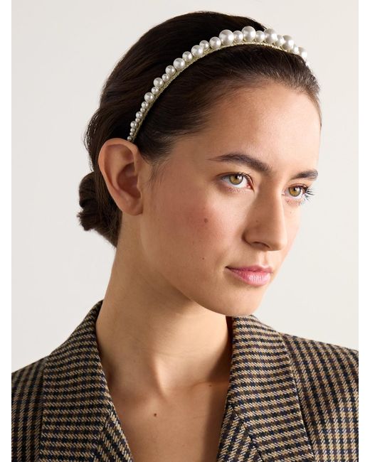 Jennifer Behr Natural Belladonna Pearl-Embellished Metallic Knitted Headband