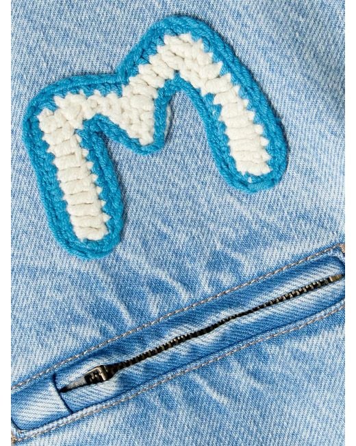 Mother Blue The Super Sizer Corduroy-Trimmed Appliquéd Denim Jacket