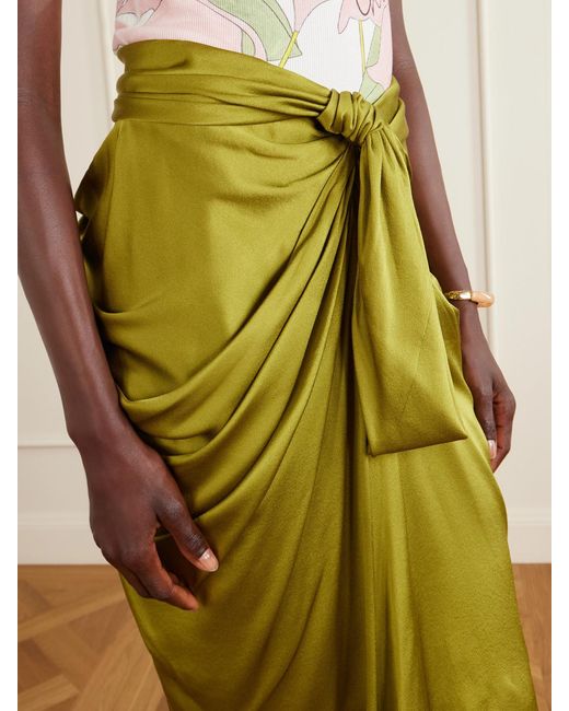 Chloé Green Twist-Front Silk-Crepe De Chine Midi Skirt
