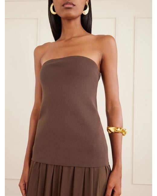 St. Agni Brown Ribbed Pleated Jersey Midi Dress