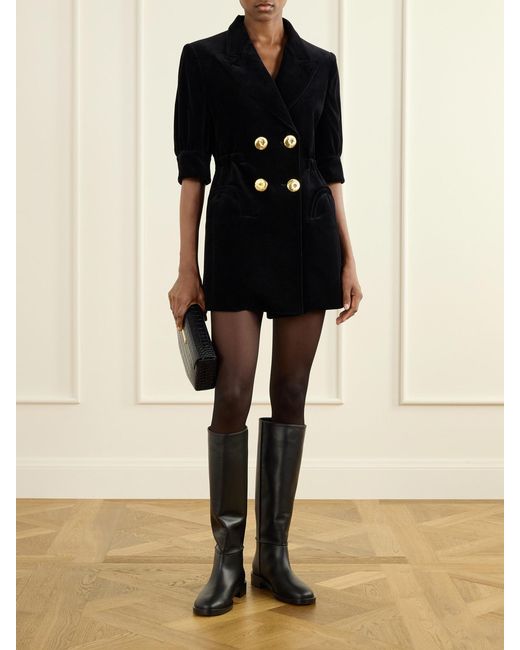 Blazé Milano Black Anyway Embellished Cotton-Velvet Mini Dress