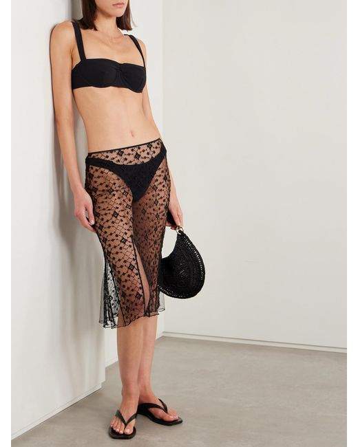 Kiki de Montparnasse Black Embroidered Tulle Midi Skirt