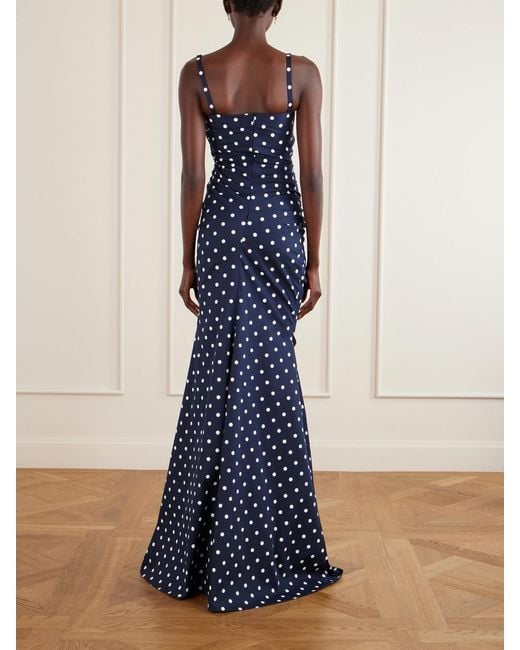 Carolina Herrera Blue Gathered Polka-Dot Cotton-Blend Twill Gown