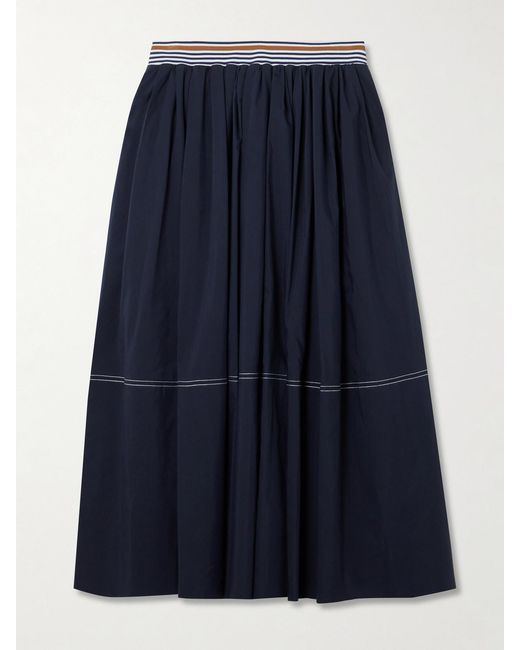 Veronica Beard Blue Evelina Gathered Striped Cotton And Silk-Blend Midi Skirt