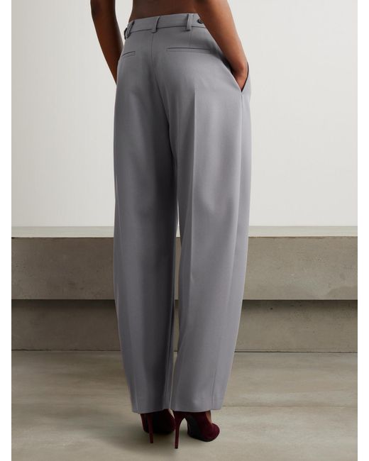 Alaïa Gray Capri Pleated Wool-Gabardine Straight-Leg Pants