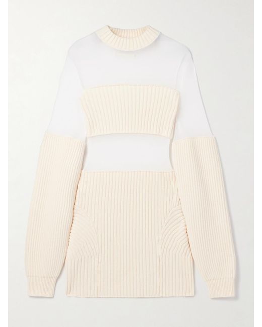 Jean Paul Gaultier Natural Minikleid Aus Gerippter Wolle Mit Mesh-Einsätzen