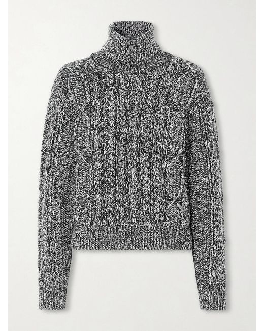 Moncler Gray Cable-Knit Wool-Blend Turtleneck Sweater