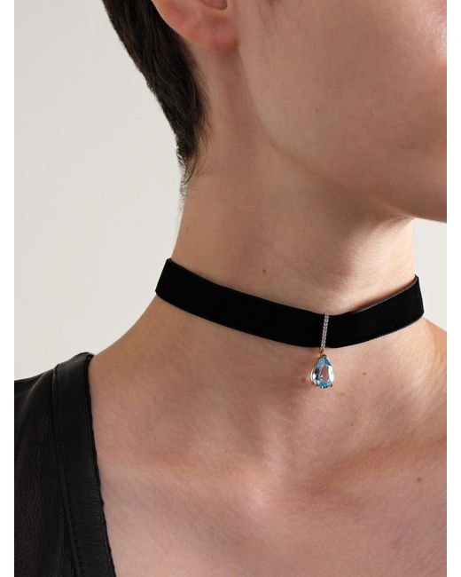 Mateo Black 14-Karat, Velvet, Topaz And Diamond Choker