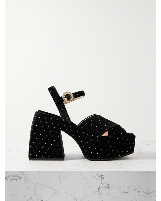 NODALETO Black Bulla Joni Crystal-Embellished Velvet Platform Sandals