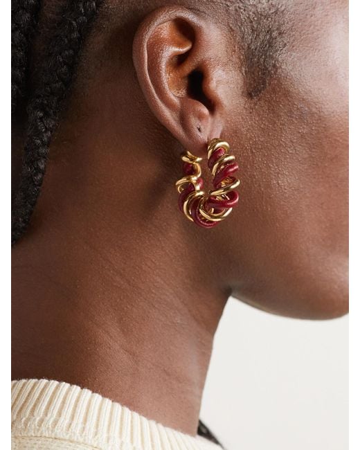 Boucles D'Oreilles En Vermeil Et En Cuir Bottega Veneta en coloris White
