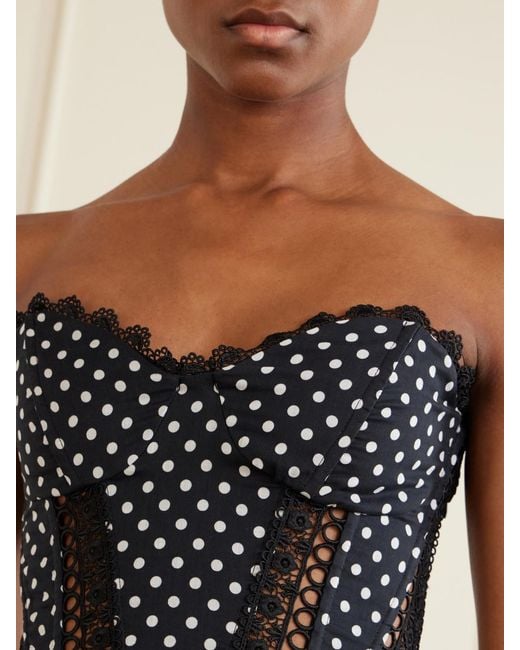 Charo Ruiz Black Fiare Cropped Embroidered Polka-Dot Cotton-Blend Top