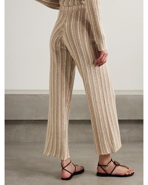 The Elder Statesman Natural Striped Crocheted Cotton Straight-Leg Pants