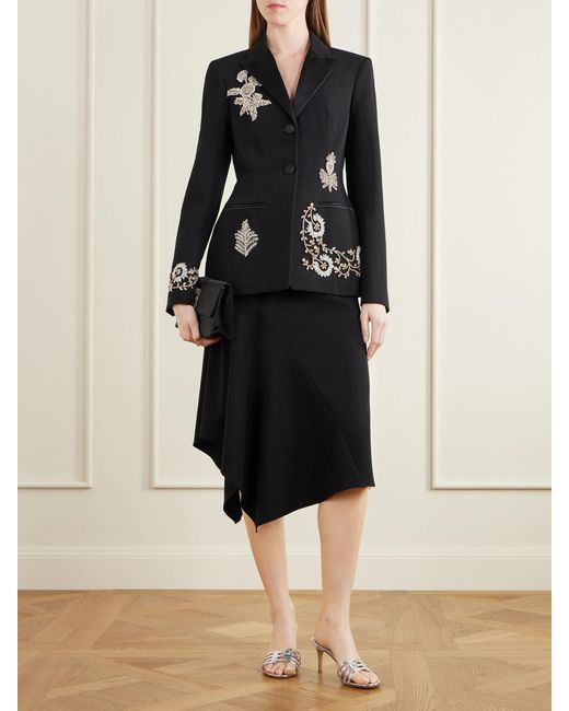 Erdem Black Embellished Grain De Poudre Wool Balzer
