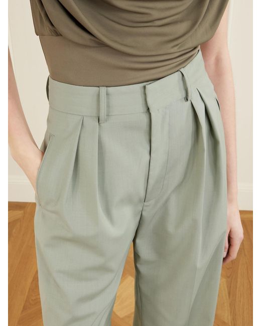 Kallmeyer Green Aiden Pleated Grain De Poudre Straight-Leg Pants