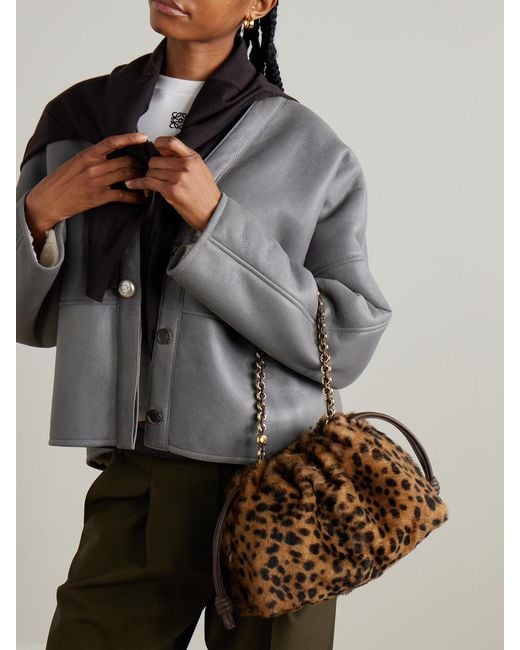 Loewe Brown Flamenco Medium Leather-Trimmed Leopard-Print Shearling Clutch
