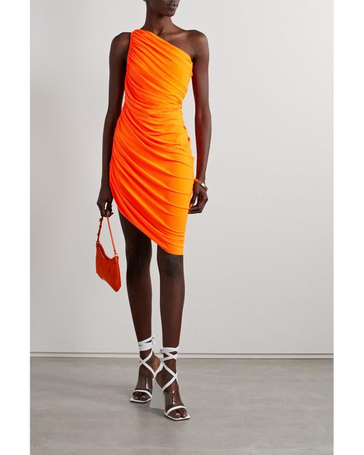 Norma Kamali Orange Diana One Shoulder Ruched Dress