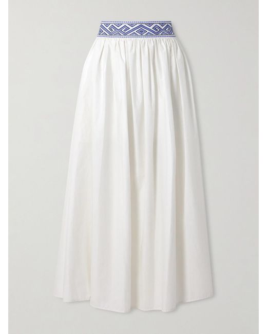 Emporio Sirenuse White Ombretta Midirock Aus Baumwolle Mit Stickereien