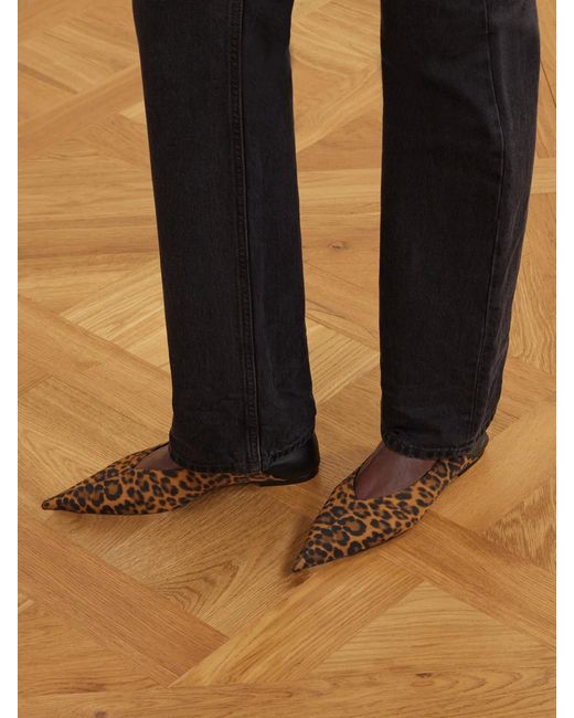 Saint Laurent White Nour Leather-Trimmed Leopard-Print Grosgrain Flats