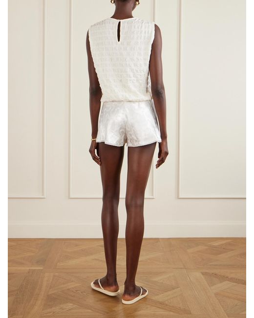 Doen White Loren Floral Lenzing Ecovero-Blend Satin-Jacquard Shorts