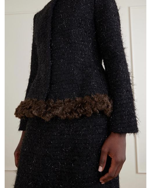 Simone Rocha Black Plush-Trimmed Metallic Tweed Jacket