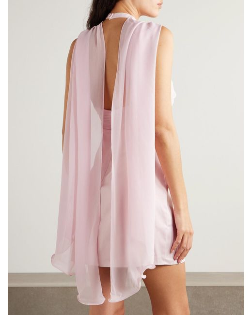 Posse Pink Solene Ruched Chiffon And Satin-Crepe Mini Dress