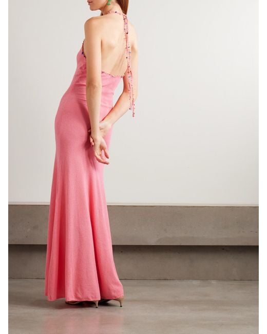 Christopher Esber Pink Neckholder-Maxikleid Aus Bouclé Aus Einer Baumwollmischung Mit Verzierung