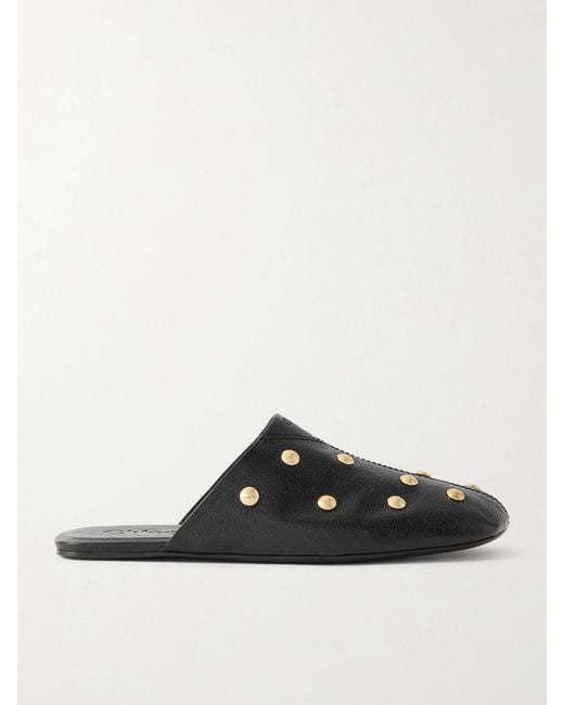Chloé Black Studded Textured-Leather Slip-Ons