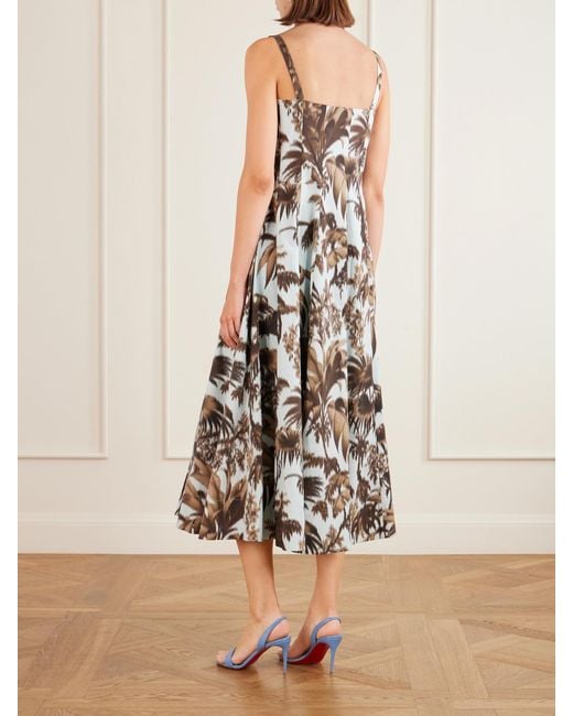 Oscar de la Renta White Paneled Printed Cotton-Blend Poplin Midi Dress