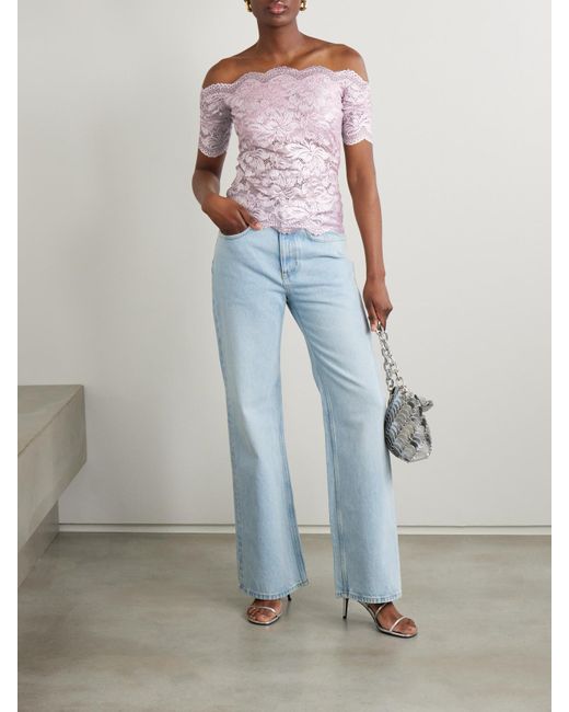 Rabanne Pink Schulterfreies Top Aus Stretch-Spitze