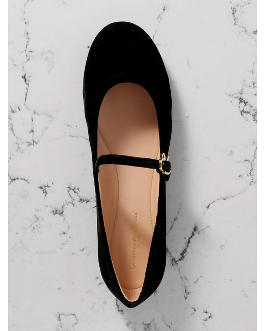Gianvito Rossi White Carla Velvet Mary Jane Ballet Flats