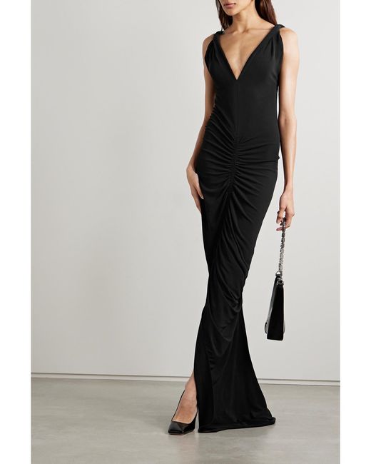 Givenchy Black Open-Back Ruched Crepe Gown