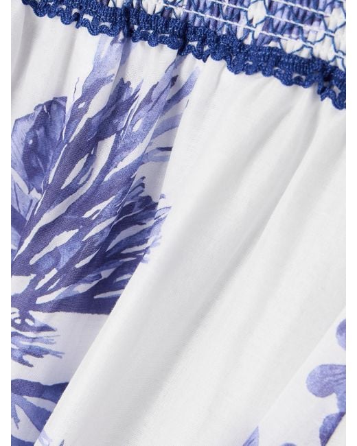 Charo Ruiz Blue Kolay Strapless Smocked Floral-Print Cotton-Blend Maxi Dress