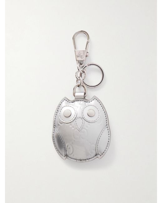 Gucci White Studded Debossed Metallic Leather Bag Charm