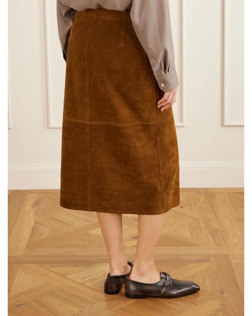 Studio Nicholson Brown Melete Suede Midi Skirt