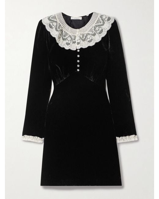 black velvet dress with white lace 1960s Saks Fifth Avenue Black Velvet Dress with Lace Sleeves – Style &  Salvage main image 0