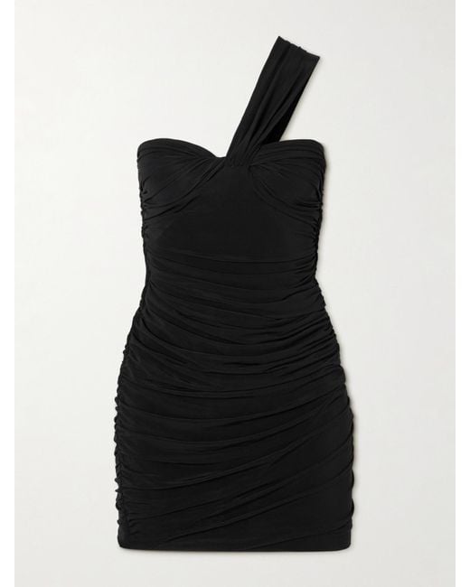 Isabel Marant Black Mylenia One-Shoulder Gathered Stretch-Jersey Mini Dress